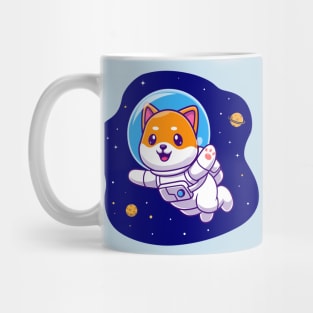 Cute Shiba Inu Astronaut Floating In Space Cartoon Mug